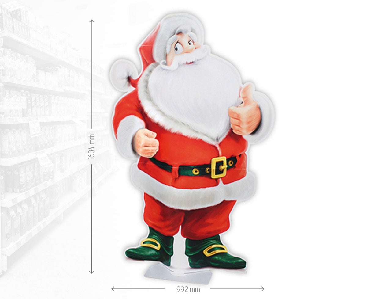 Pappfigur, Figur aus Pappe, Weihnachtsmannfigur, Pappaufsteller, lebensgroße Pappfigur, Weihnachtsmann, Popup-Figur, Popup-Figur Weihnachtsmann