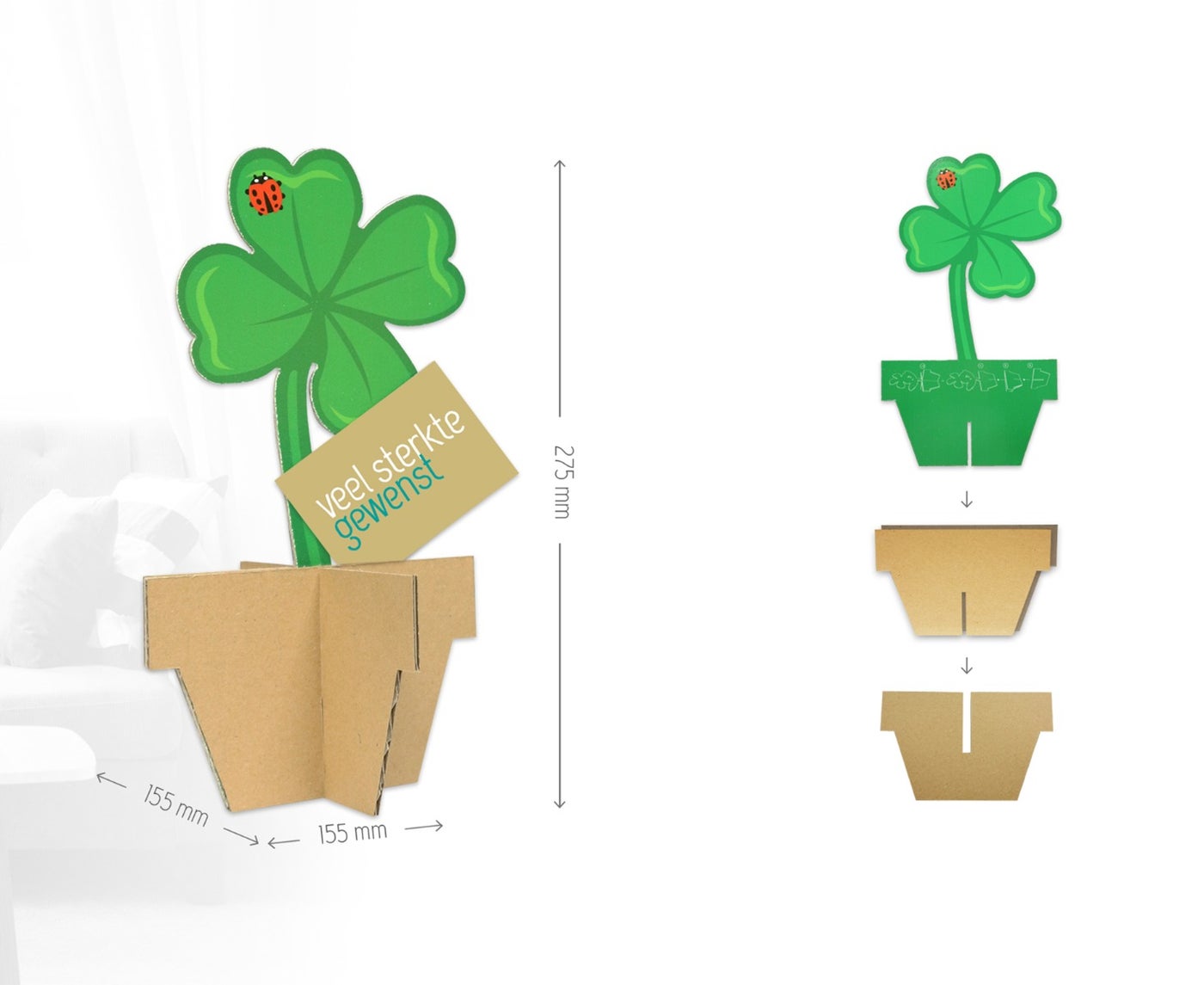 Glücksklee, Glücksklee aus Pappe, Blume aus Pappe, Pappblume, Werbematerial