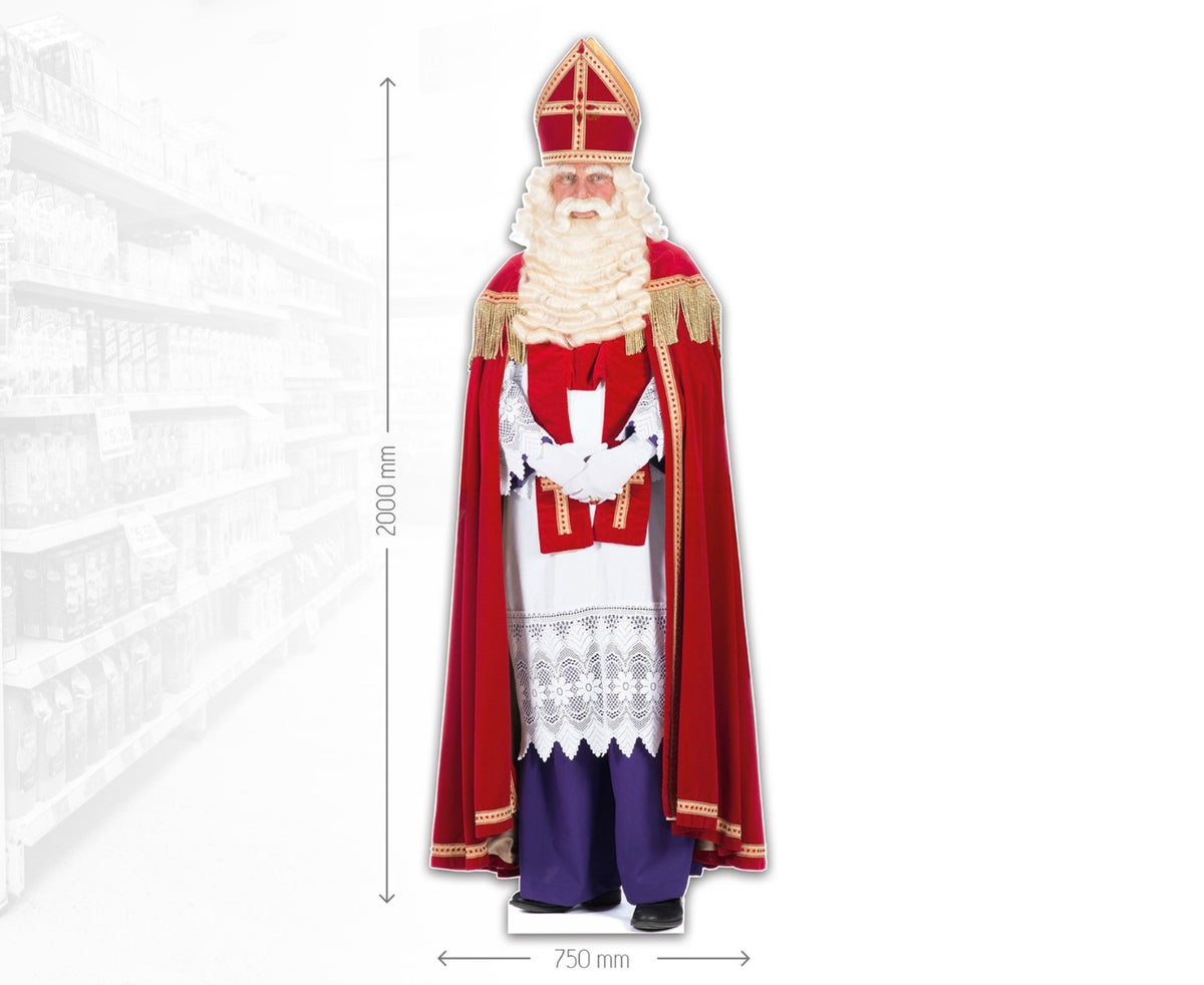 Nikolaus aus Pappe, Nikolaus aus Pappe in Lebensgröße, Nikolaus-Puppe aus Pappe, großer Nikolaus-Puppe, Nikolaus-Dekoration aus Pappe, Cut-Out, Standfigur aus Pappe, Lifesizer aus Pappe, lebensgroße Figur
