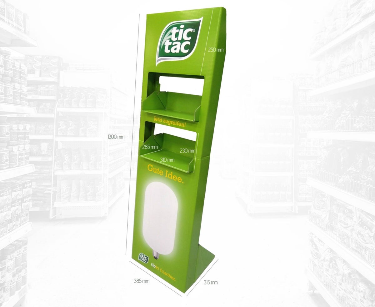 bodendisplay, bodendisplay kompakt, kompaktes bodendisplay, bodenaufsteller, regaldisplay, pos display, tankstellendisplay, verkaufsdisplay tankstelle