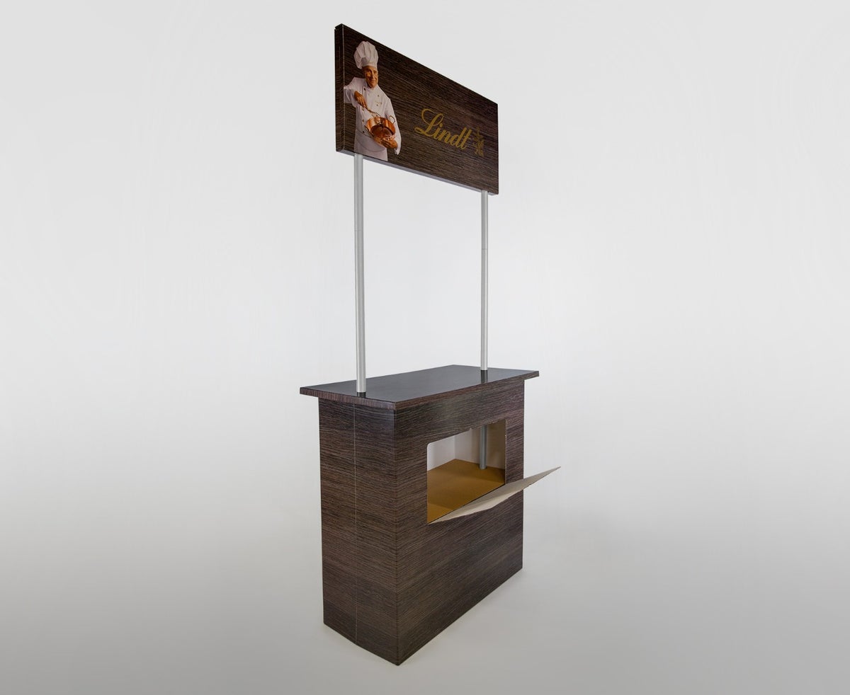 Promotiontheke, Messetheke, Messetisch, Promostand, Promotionstand, Promotisch, Verkaufsstand, Marktstand