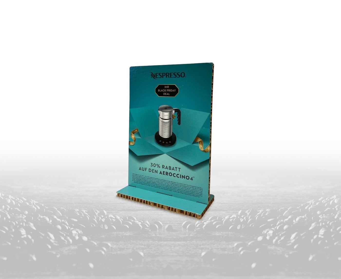 Tischaufsteller, Thekenaufsteller, Wabenaufsteller, Reboard Tischaufsteller, Reboard Thekenaufsteller, Thekenaufsteller mit eigener Bedruckung, Tischaufsteller mit individuellem Druck, Showcard