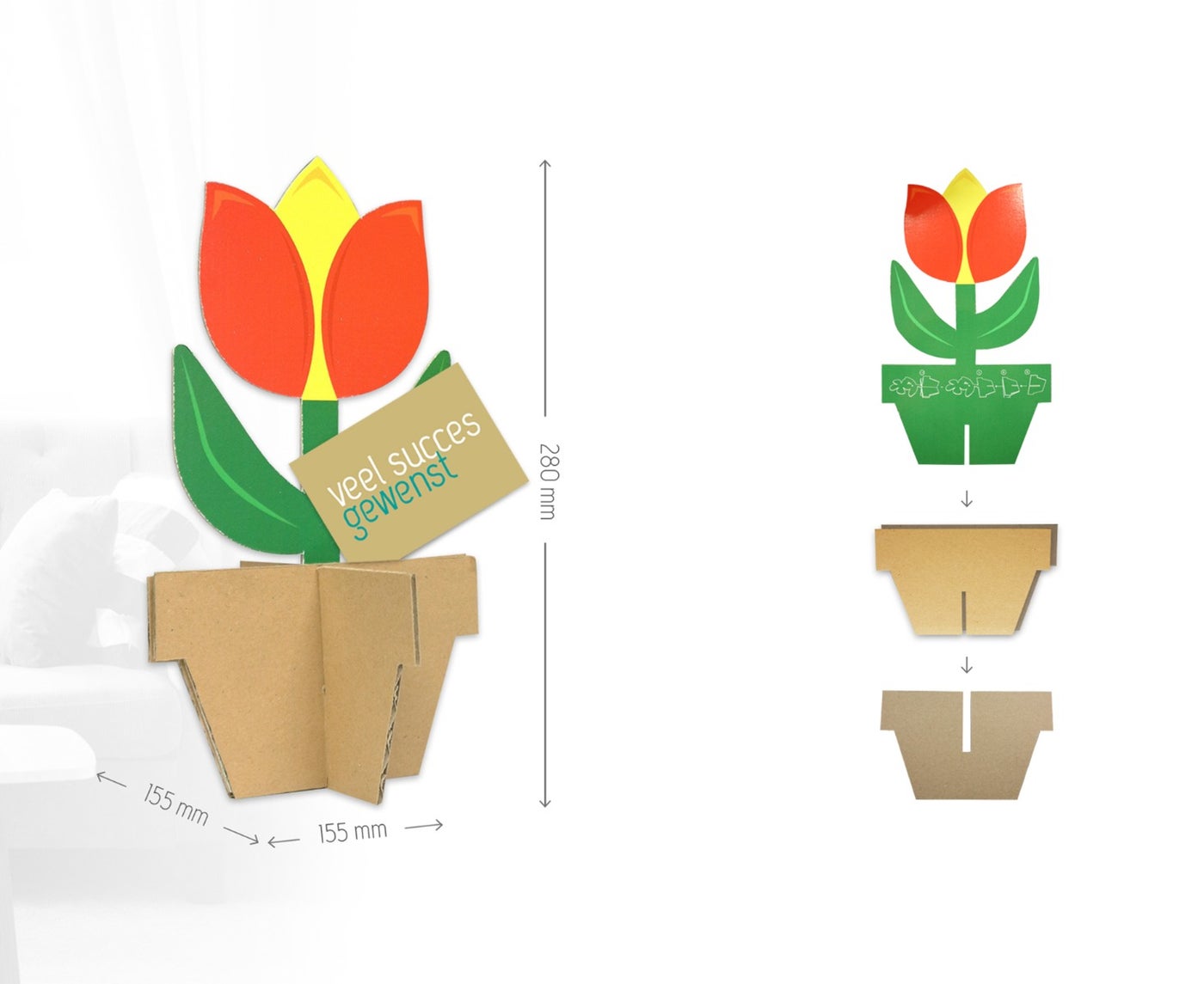 pappblume, blume aus pappe, blumen aus karton, tulpe aus karton, kartontulpe, papptulpe, blume, werbematerial