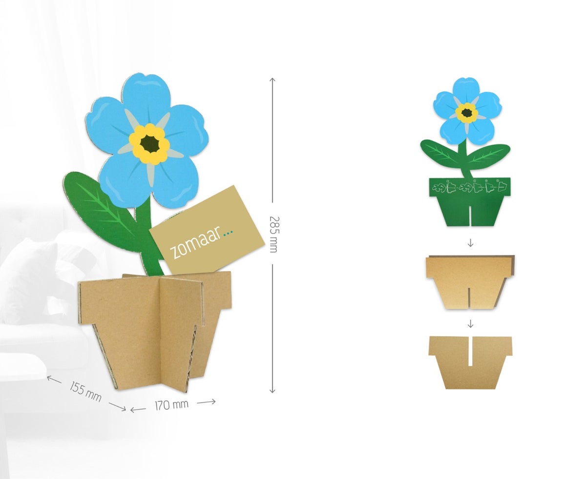 vergissmeinnicht, blume aus pappe, pappblume, blume aus karton, werbematerial