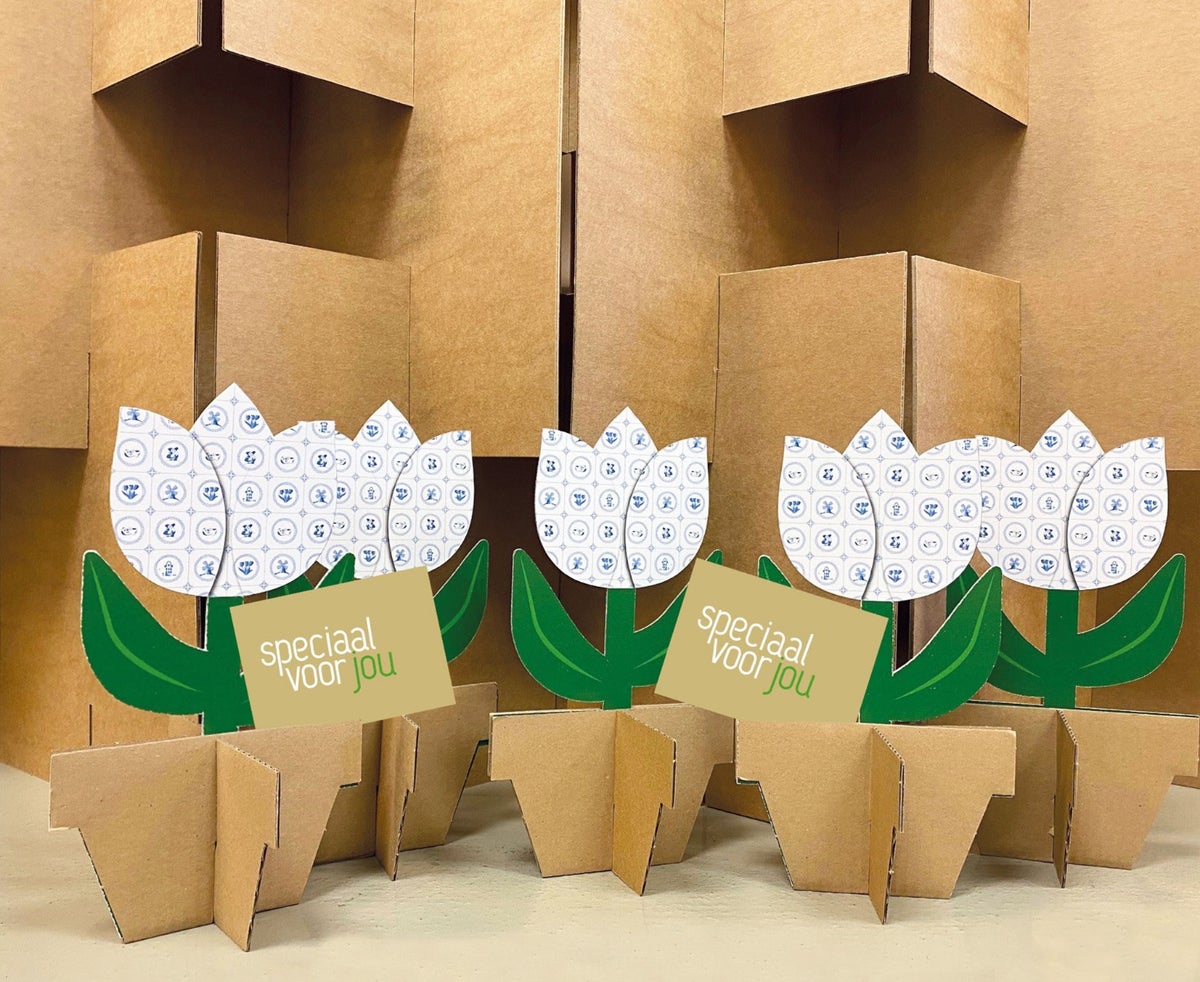 Tulpe, Tulpe aus Pappe, Papptulpe, Tulpe aus Karton, Tulpe Delfter Blau, Delfter Blau Tulpe, Werbematerial
