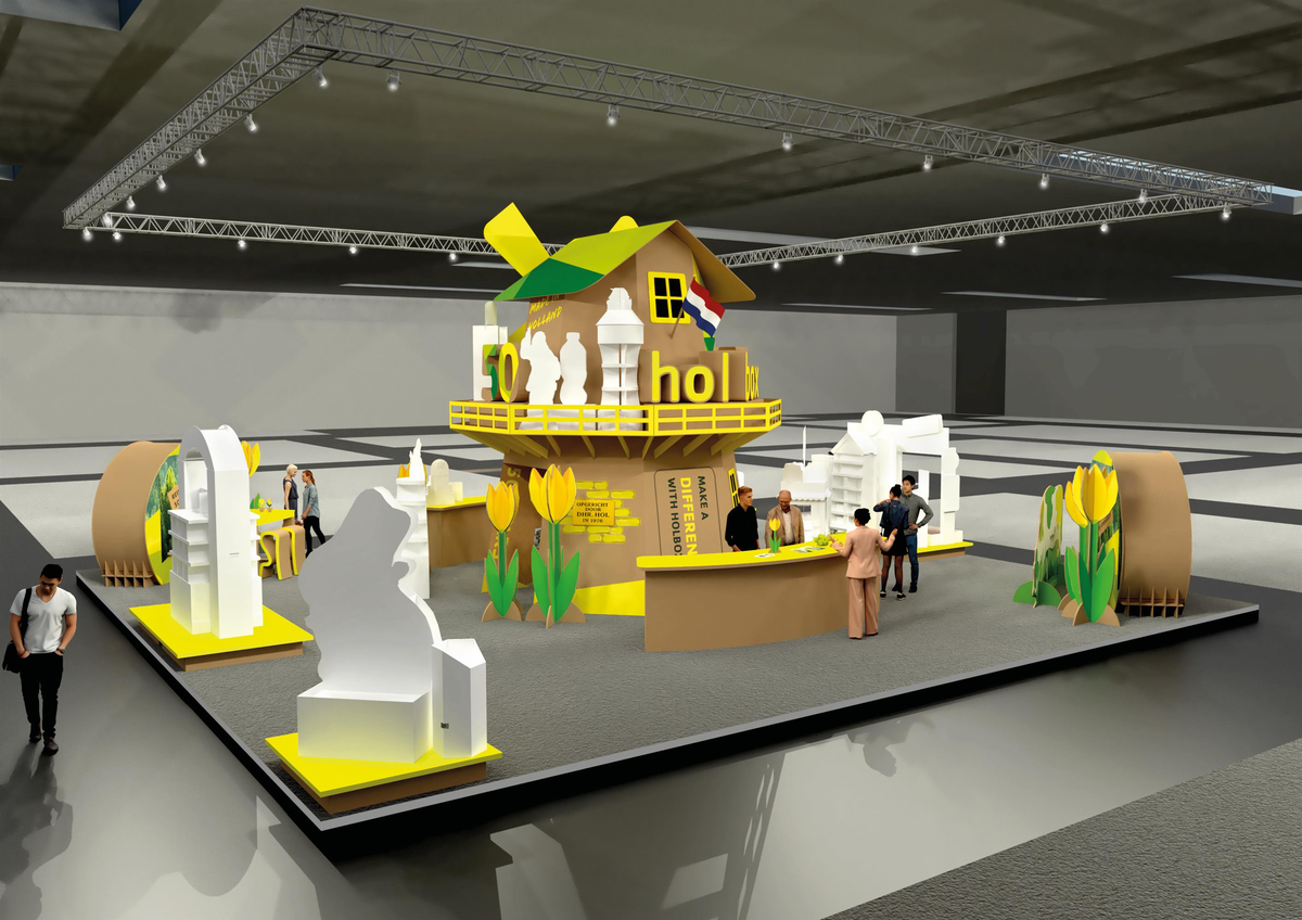 Visualisatie achterkant beursstand EuroShop 2026 - Holbox Visualisatie achterkant beursstand EuroShop 2026 - Holbox