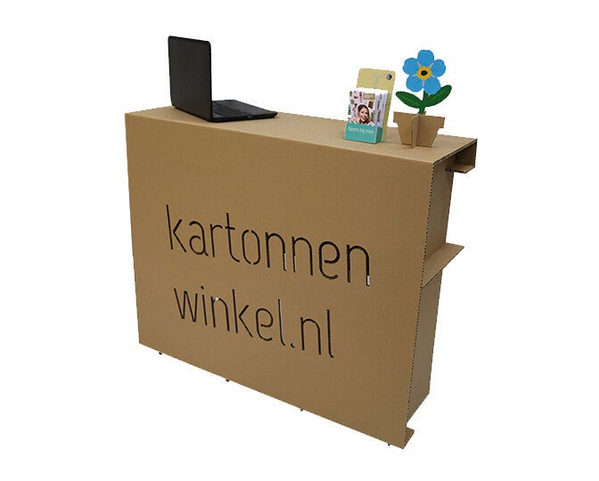 Messetheke aus Pappe, Messetheke, Theke aus Pappe, Theke, Ladentresen, mobile Messetheke, Präsentationstresen, Messetisch, Werbetheke, Promotiontheke, Messecounter, Präsentationscounter