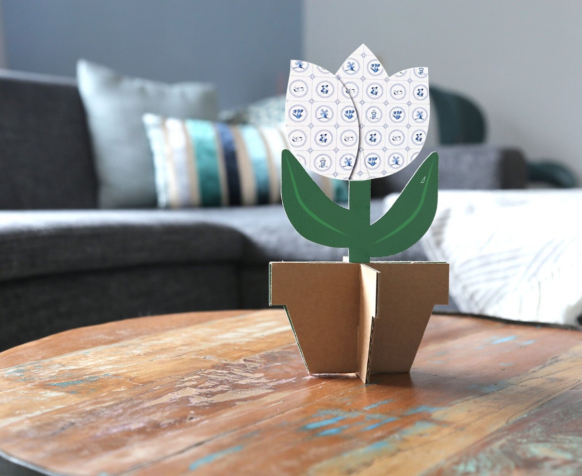 Tulpe, Tulpe aus Pappe, Papptulpe, Tulpe aus Karton, Tulpe Delfter Blau, Delfter Blau Tulpe, Werbematerial