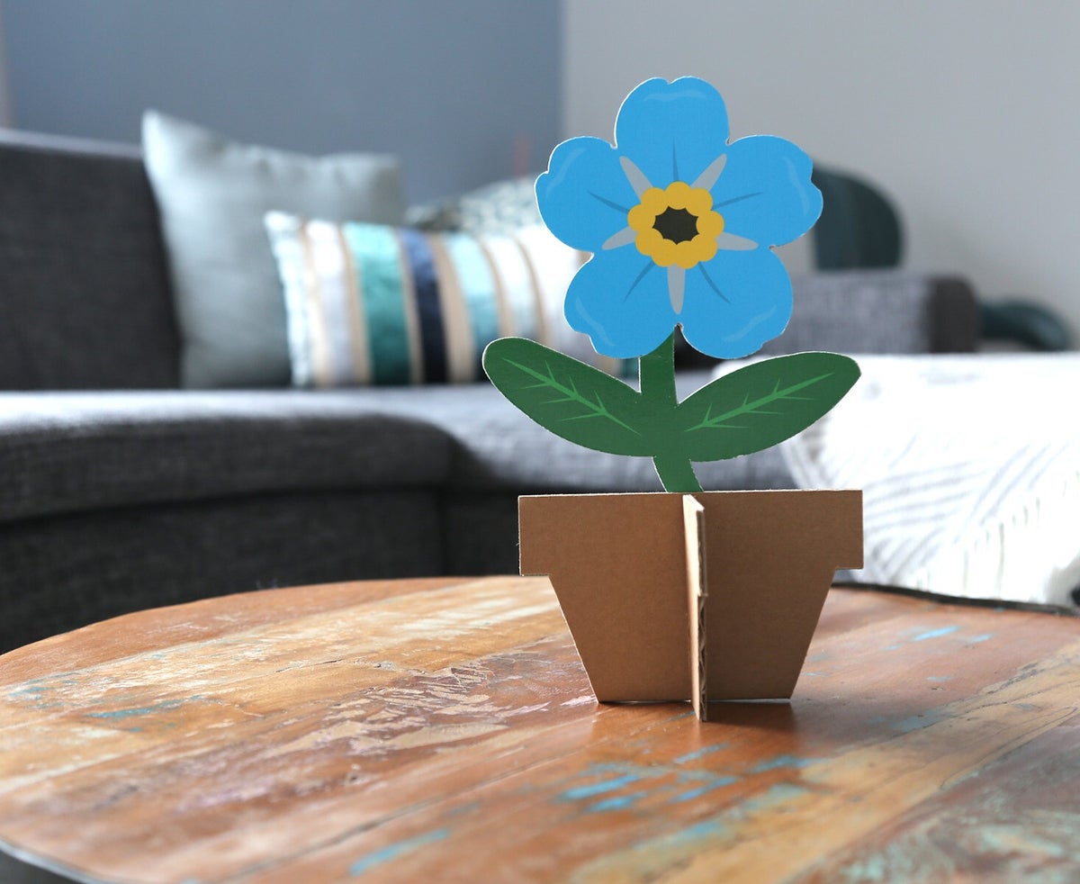 vergissmeinnicht, blume aus pappe, pappblume, blume aus karton, werbematerial