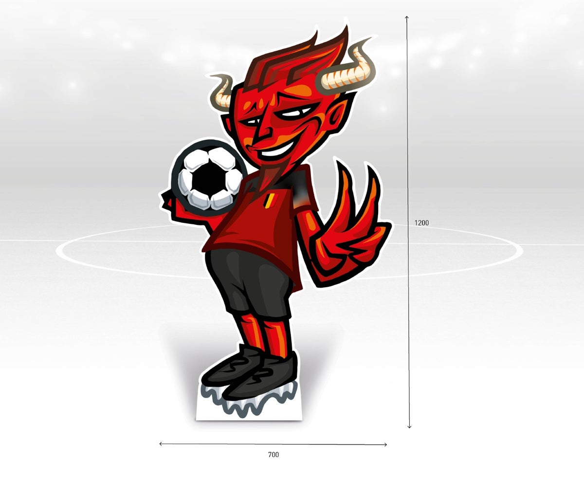 Rode Duivel, Mascotte, voetbal, België, levensgroot figuur Rode Duivel, Mascotte, voetbal, België, levensgroot figuur